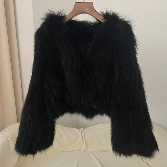 Natural Raccoon Fur Jacket New Thickened Warm V-neck Double-sided Woven … - Picture 5 of 15